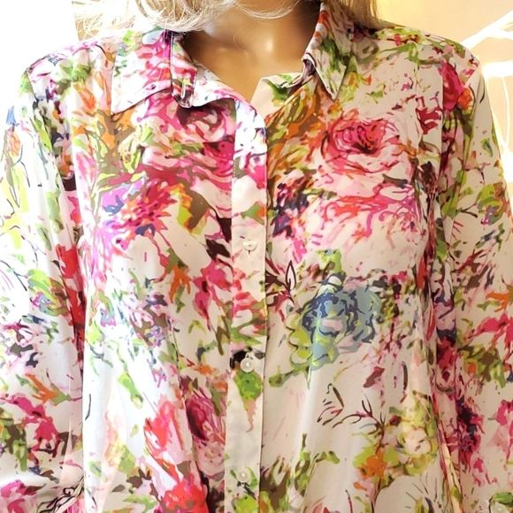 LIZ CLAIBORNE PETITES Women's Floral Blouse, Size Petite Large PL - Picture 2 of 12